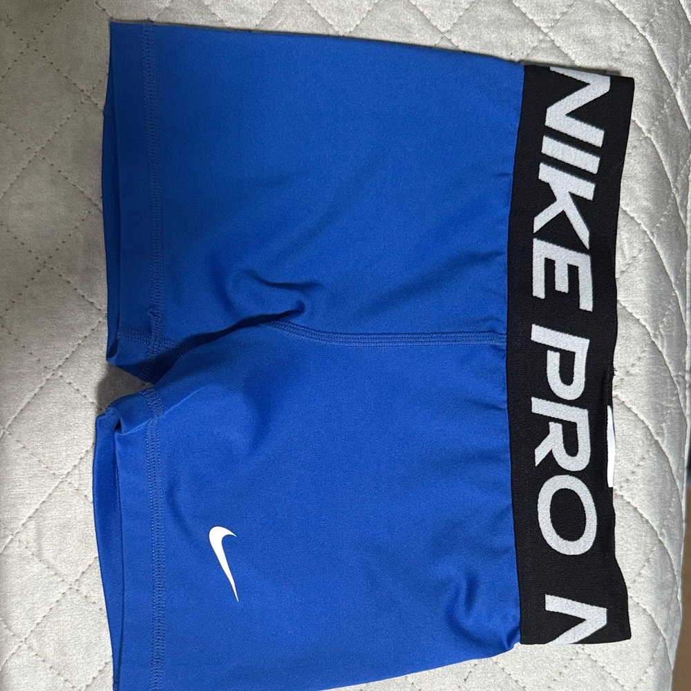 Girls Nike Pro Royal Blue Shorts with Black Waistband